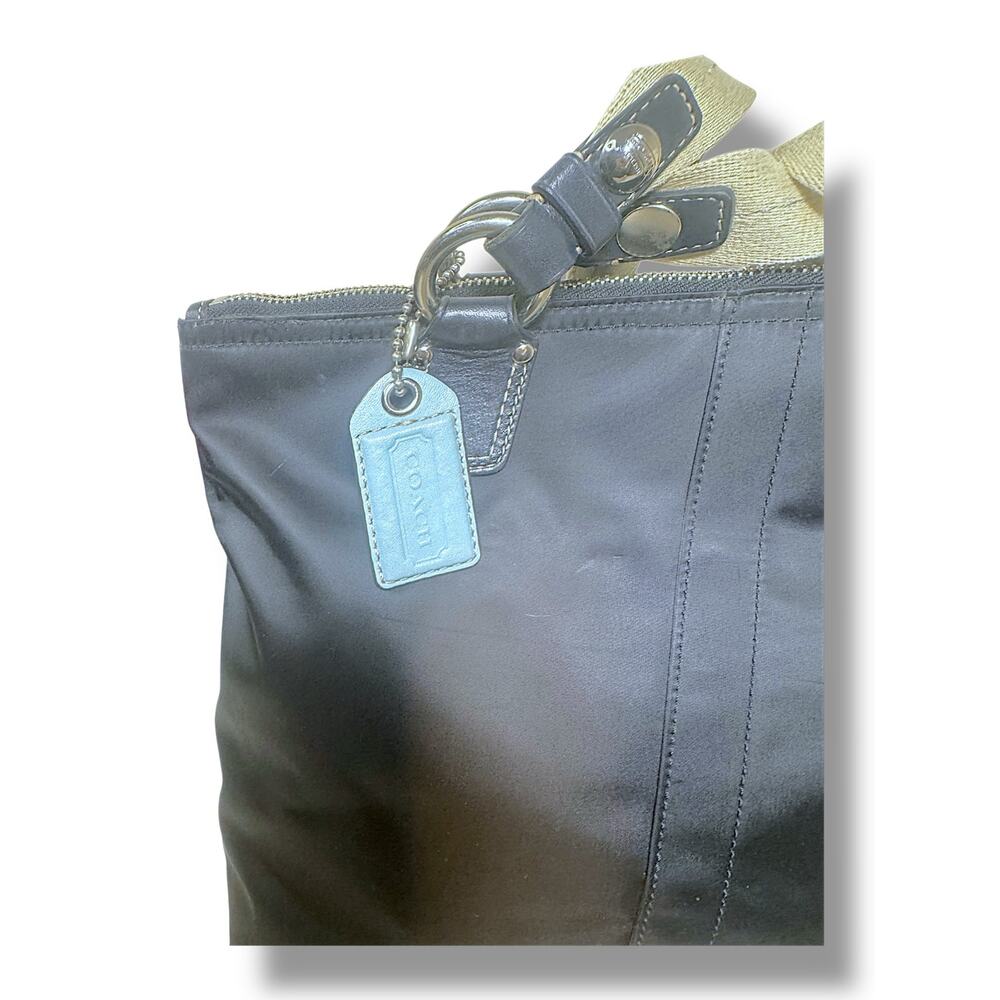 Coach Mini Hampton Tote Black Nylon Leather Trim Blue Lining Shoulder - Picture 9 of 12